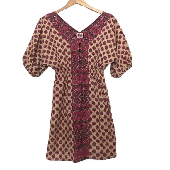 Juicy Couture Women's V Neck Boho Multi Color Peasant Shirt Dress Size 2 - Picture 1 of 4